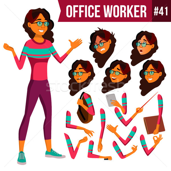 Office Worker Vector. Arab, Saudi Woman. Business Person. Face Emotions, Gestures. Animation Creatio Stock photo © pikepicture