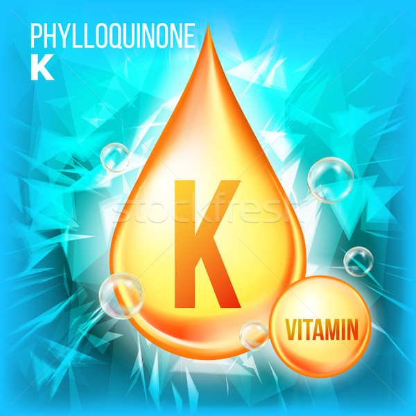 Vitamin K Phylloquinone Vector. Vitamin Gold Oil Drop Icon. Organic Gold Droplet Icon. For Beauty, C Stock photo © pikepicture