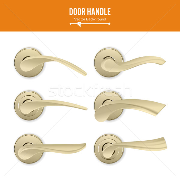 Door Handle Vector. Set Realistic Classic Element Isolated On White Background. Metal Gold Door Hand Stock photo © pikepicture