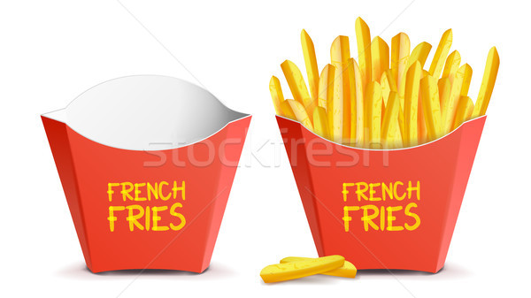 Realistic French Fries Vector. Red Paper Package. Empty And Full. Isolated On White Illustration Stock photo © pikepicture