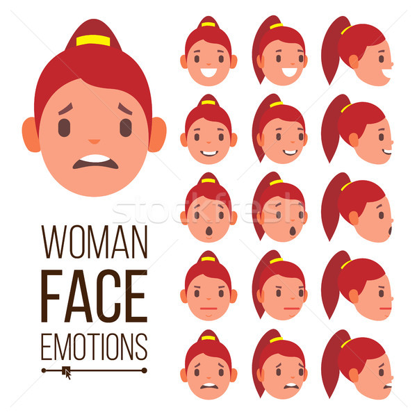 Woman Emotions Vector. Handsome Face Female. Cute, Joy, Laughter, Sorrow. Girl Avatar Psychological  Stock photo © pikepicture