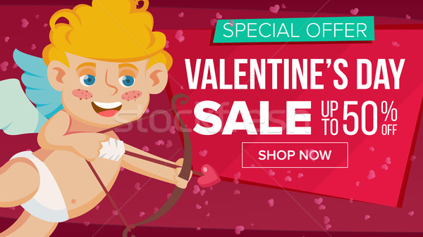 Valentine s Day Sale Banner Vector. Cute Cupid, Amour. Wallpaper, Flyer, Invitation, Poster, Brochur Stock photo © pikepicture