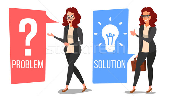 Problem Concept Vector. Thinking Woman. Problem Solving. Question Mark, Light Bulb. Decision Problem Stock photo © pikepicture