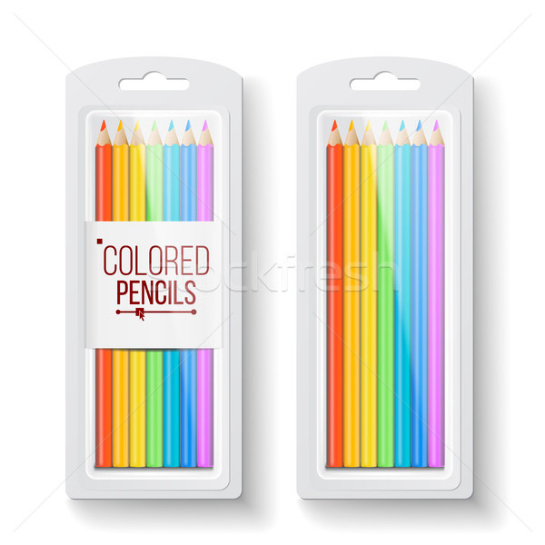 Colored Pencils Packaging Vector. Top View. Pencil Box Mock Up. Branding Design. Isolated Realistic  Stock photo © pikepicture