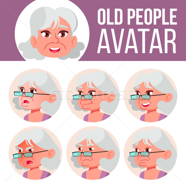 Old Woman Avatar Set Vector. Face Emotions. Senior Person Portrait. Elderly People. Aged. Beauty, Li Stock photo © pikepicture