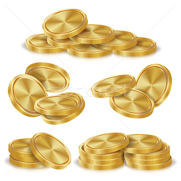 Foto stock: Monedas · de · oro · vector · dorado · financiar · iconos · signo