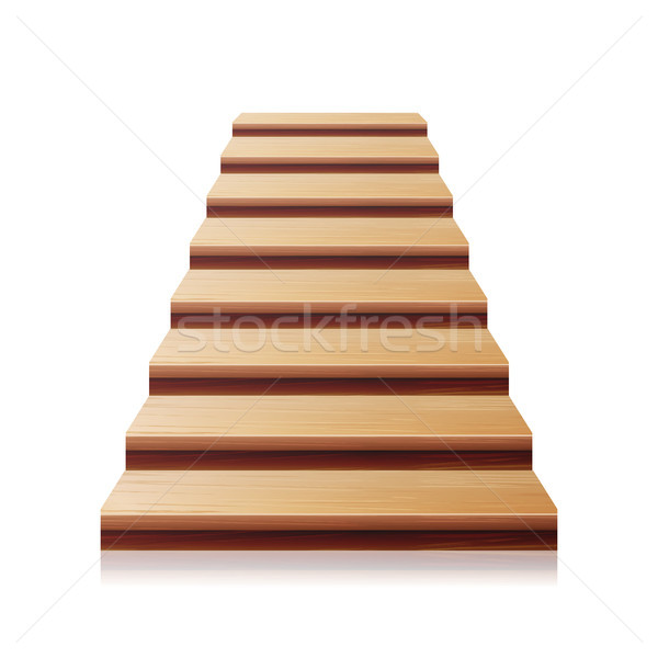 Wooden Staircase Vector. 3D Realistic Illustration. Front View. Isolated On White Stock photo © pikepicture