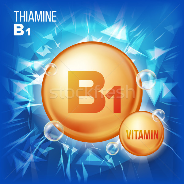 Vitamin B1 Thiamine Vector. Vitamin Gold Oil Pill Icon. Organic Vitamin Gold Pill Icon. For Beauty,  Stock photo © pikepicture