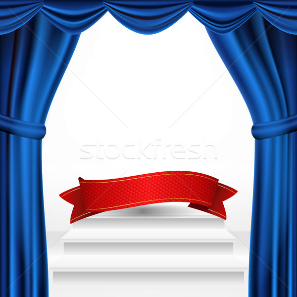 Foto stock: Ganadores · podio · teatro · cortina · vector