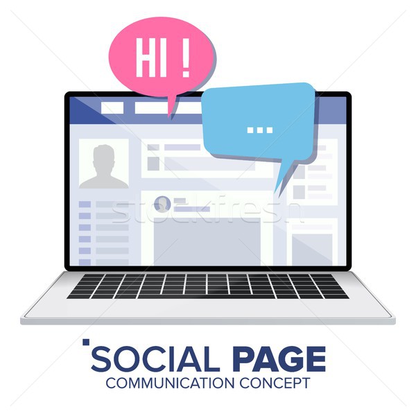 Social Page On Laptop Vector. Speech Bubbles. Social Media Profile Account. Isolated Flat Illustrati Stock photo © pikepicture