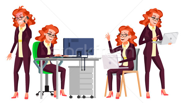 Office Worker Vector. Woman. Happy Clerk, Servant, Employee. Business Woman Person. Lady Face Emotio Stock photo © pikepicture