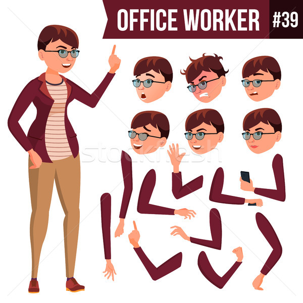 Office Worker Vector. Woman. Professional Officer, Clerk. Adult Business Female. Lady Face Emotions, Stock photo © pikepicture