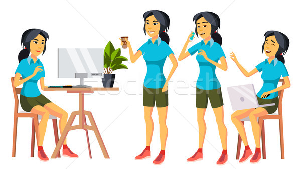 Office Worker Vector. Woman. Happy Clerk, Servant, Employee. Chinese, Korea. Japanese Business Woman Stock photo © pikepicture