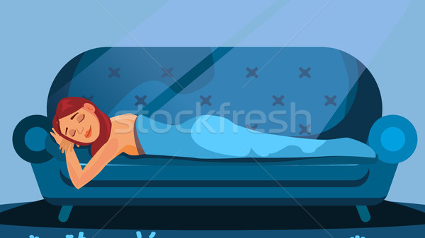 Sleeping Woman Vector. Lying In Bed. Nightmare. Flat Cartoon Illustration Stock photo © pikepicture