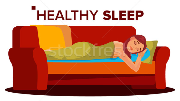 Peacefully Sleeping Woman Vector. Resting In Bedroom. Insomnia. Flat Cartoon Illustration Stock photo © pikepicture