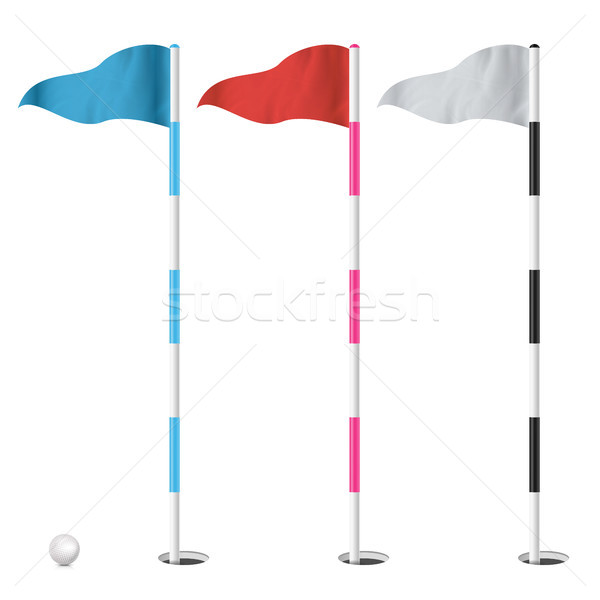 Stock fotó: Golf · zászlók · szett · vektor · valósághű · golfpálya