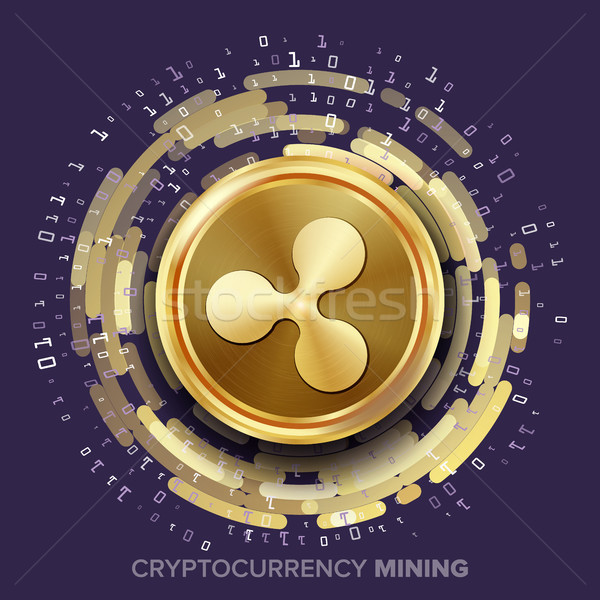 Mining Ripple Cryptocurrency Vector. Golden Coin, Digital Stream. Futuristic Money. Fintech Blockcha Stock photo © pikepicture