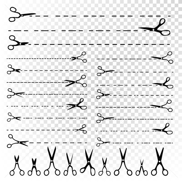 Scissor Line Vector. Set Dotted Cutting Lines. Black Scissor Silhouettes. Cut Crop Border. Cutout Te Stock photo © pikepicture