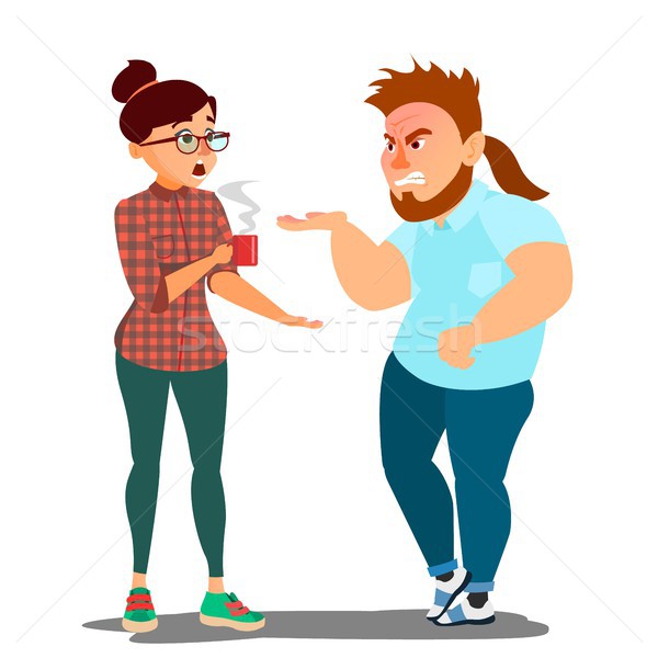 Stock photo: Quarrel Couple Vector. Office Workers Characters. Quarreling People. Angry Man And Woman. Parents Di