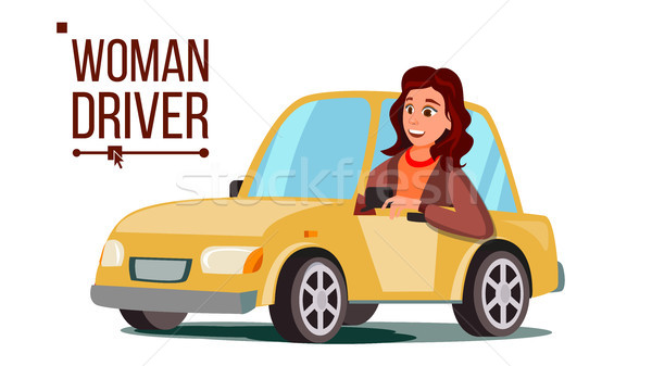 Woman Driver Vector. Sitting In Modern Automobile. Buy A New Car. Driving School Concept. Happy Fema Stock photo © pikepicture