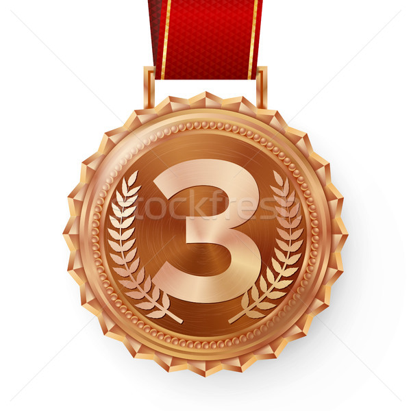 Bronze Medal Vector. Bronze, Copper 3rd Place Badge. Sport Game Bronze Challenge Award. Red Ribbon.  Stock photo © pikepicture
