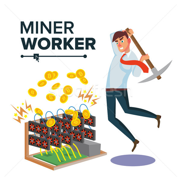 Miner Businessman Vector. Cryptocurrency And Electronic Money. Digging To Get Virtual Coins. Flat Ca Stock photo © pikepicture