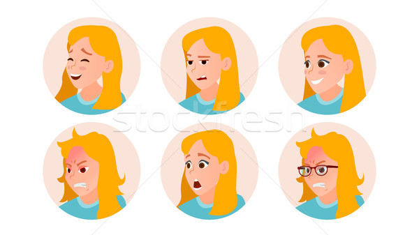 Business Woman Avatar Vector. Woman Face, Emotions Set. Female Creative Default Avatar Placeholder.  Stock photo © pikepicture