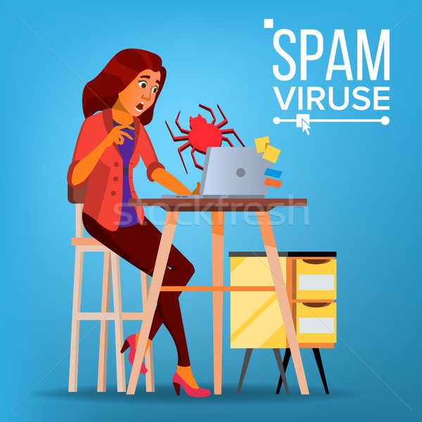 Spam Virus Concept Vector. Woman. Internet Security. Hacker Online. Data Protection. Cyber Safety. E Stock photo © pikepicture