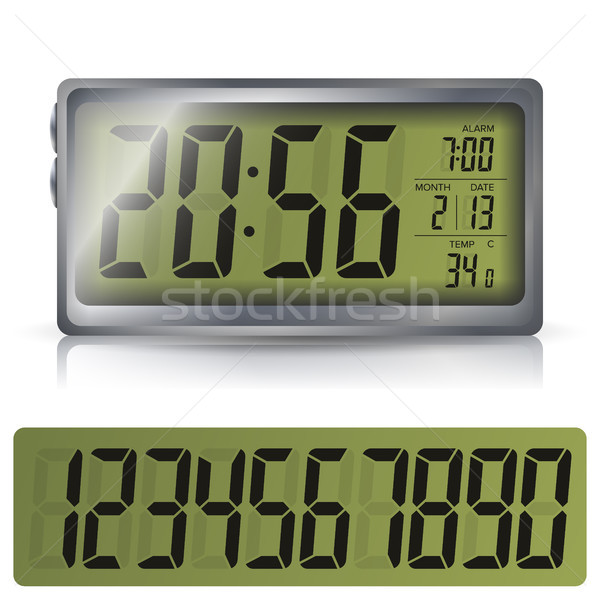 Stock photo: Alarm Clock Vector. Retro Liquid-Crystal Alarm Clock. Isolated Illustration