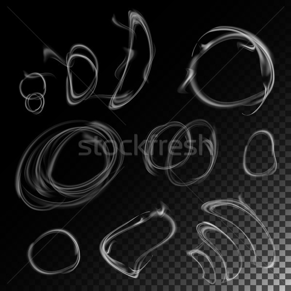 Stock photo: Realistic Cigarette Smoke Waves Vector. White And Grey Smoke Circle. Isolated On Checkered Backgroun