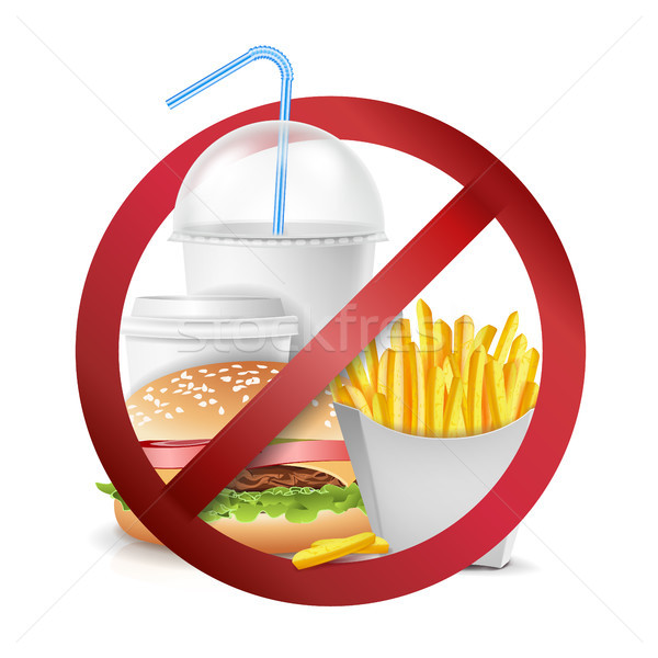 Stockfoto: Fast · food · gevaar · vector · geen · voedsel · toegestaan