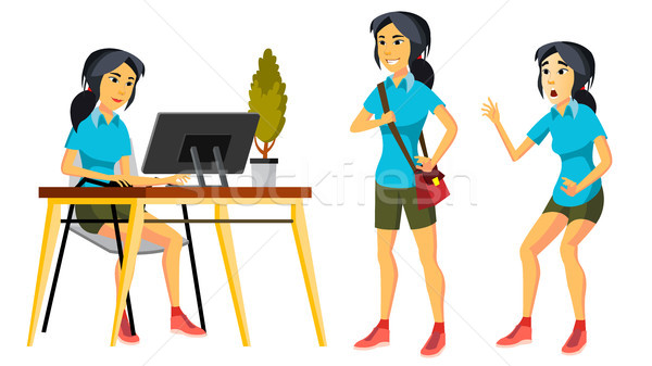Office Worker Vector. Woman. Professional Officer, Clerk. Business Japanese Female. Lady Face Emotio Stock photo © pikepicture