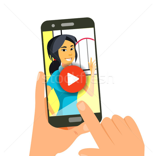Video Tutorial Vector. Broadcasting Communication. Conference Or Webinar. Smartphone. E Learning. Fl Stock photo © pikepicture