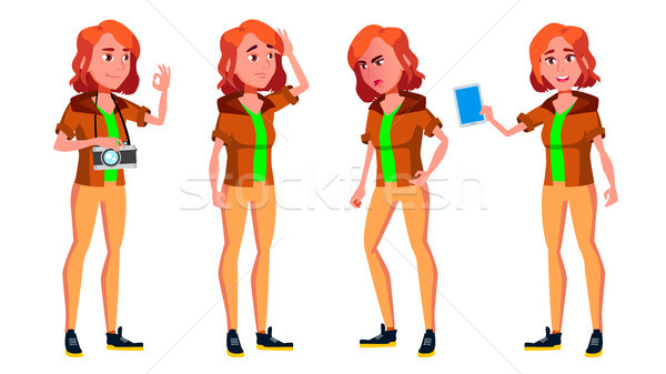 Teen Girl Poses Set Vector. Beauty, Lifestyle. For Web, Poster, Booklet Design. Isolated Cartoon Ill Stock photo © pikepicture