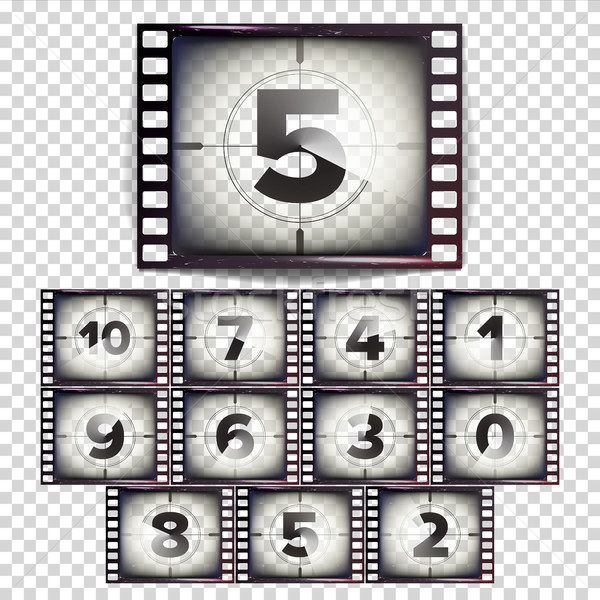 Film Countdown Numbers 10 - 0 Vector. Monochrome Brown Grunge Film Strip. Start Of The Old Film. Iso Stock photo © pikepicture