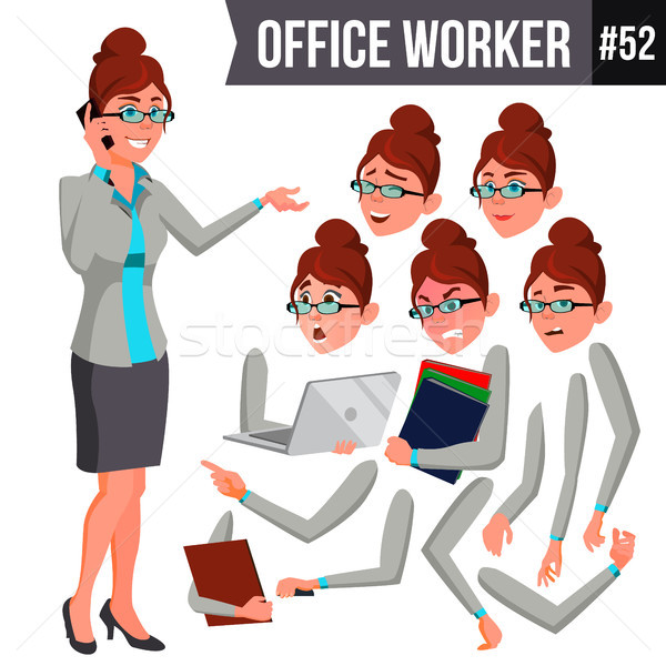 Foto stock: Trabalhador · de · escritório · vetor · mulher · feliz · servente · empregado