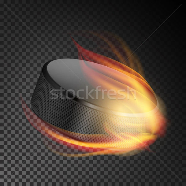 Realistic Ice Hockey Puck In Fire. Burning Hockey Puck On Transparent Background. Vector Illustratio Stock photo © pikepicture