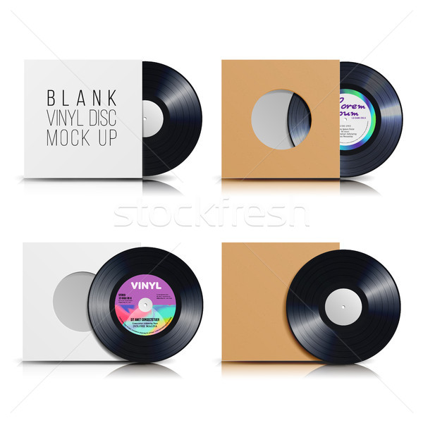 Vinyl Disc Set. Blank Isolated White Background. Realistic Empty Template Of A Music Record Plate Wi Stock photo © pikepicture
