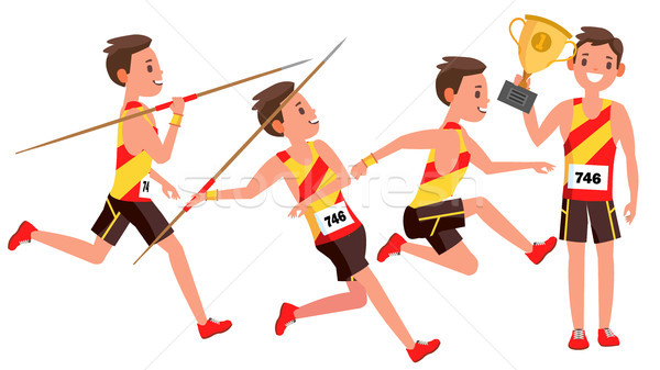 Athletics Male Player Vector. Playing In Different Poses. Man Athlete. Isolated On White Cartoon Cha Stock photo © pikepicture