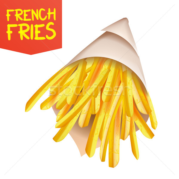 French Fries Potatoes Vector. Paper Bag Container. Tasty Fast Food Potato. Isolated Realistic Illust Stock photo © pikepicture