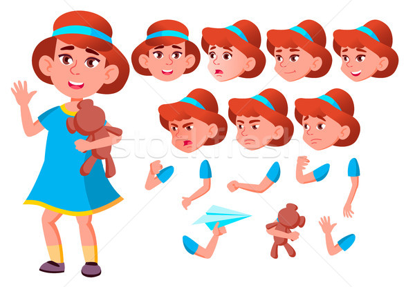 Girl, Child, Kid, Teen Vector. Friend. Clever Positive Person. Face Emotions, Various Gestures. Anim Stock photo © pikepicture