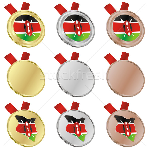 Stok fotoğraf: Kenya · vektör · bayrak · madalya · düzenlenebilir