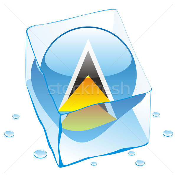 Stock photo: saint lucia button flag frozen in ice cube