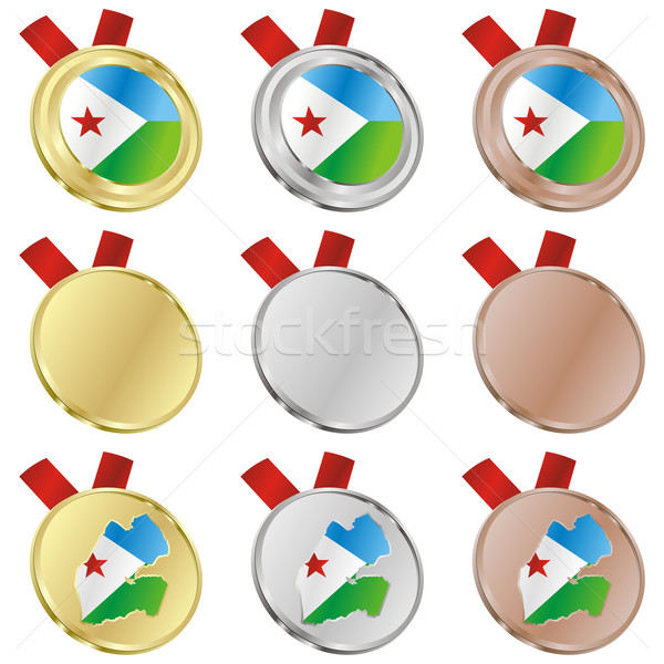 Foto stock: Djibouti · vetor · bandeira · medalha · formas