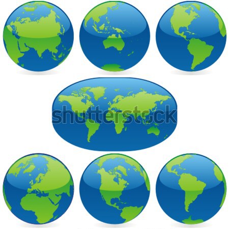 Stockfoto: Vector · gekleurd · wereldkaart · globes · geïsoleerd