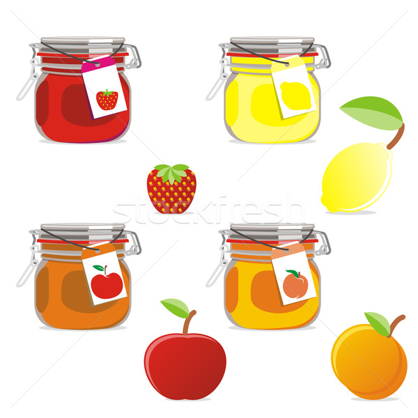 isolated jam jars set and fruits Stock photo © PilgrimArtworks