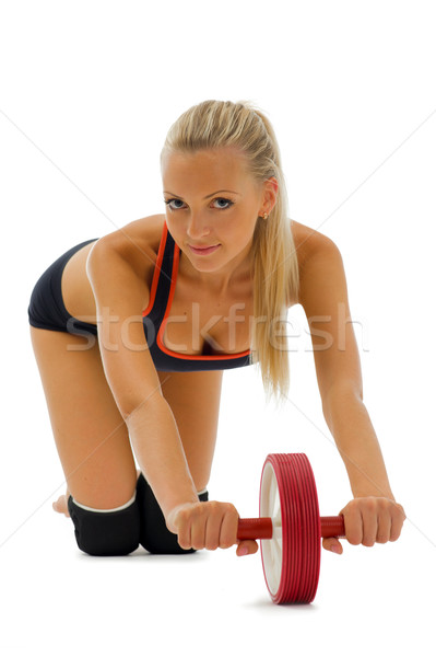 Gyönyörű szőke nő készít tornaterem sport visel Stock fotó © Pilgrimego