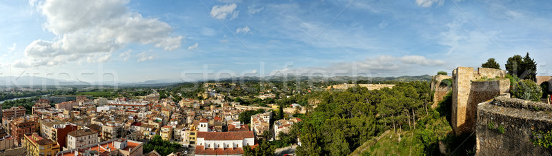 Foto stock: Panorama · castelo · cidade · montanhas · panorâmico · topo
