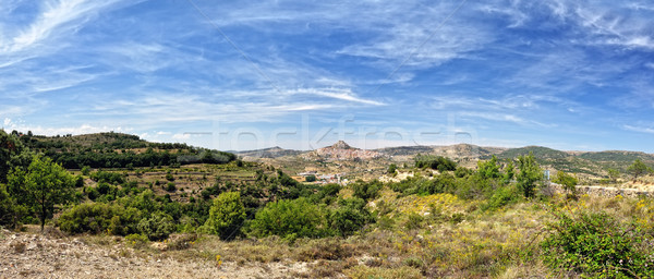 Stock fotó: Gyönyörű · tájkép · hegyek · égbolt · Spanyolország · nyár