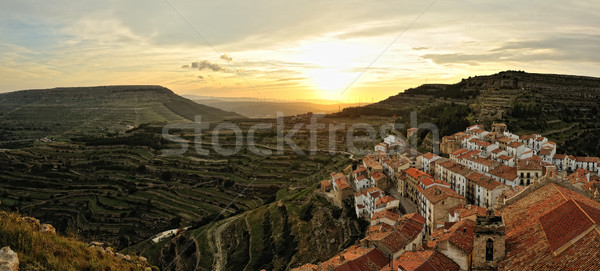 Sunset landscape of the small town with mountain view. Ares in S Stock photo © Pilgrimego